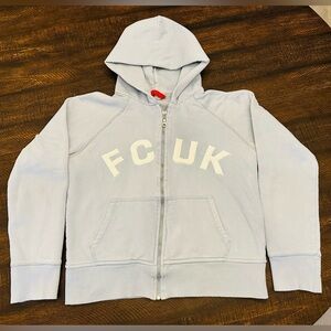 VTG Y2K FCUK French Connection Blue Full Zip Hoodie Sweatshirt Women’s L